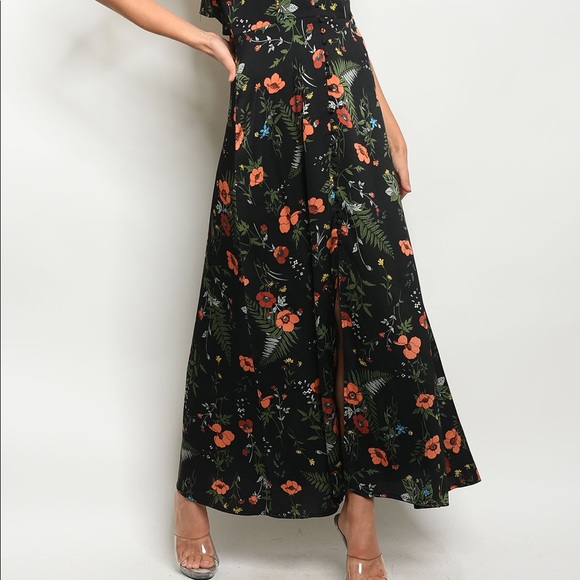 Black Floral Ruffle Maxi Dress - Picture 2 of 8